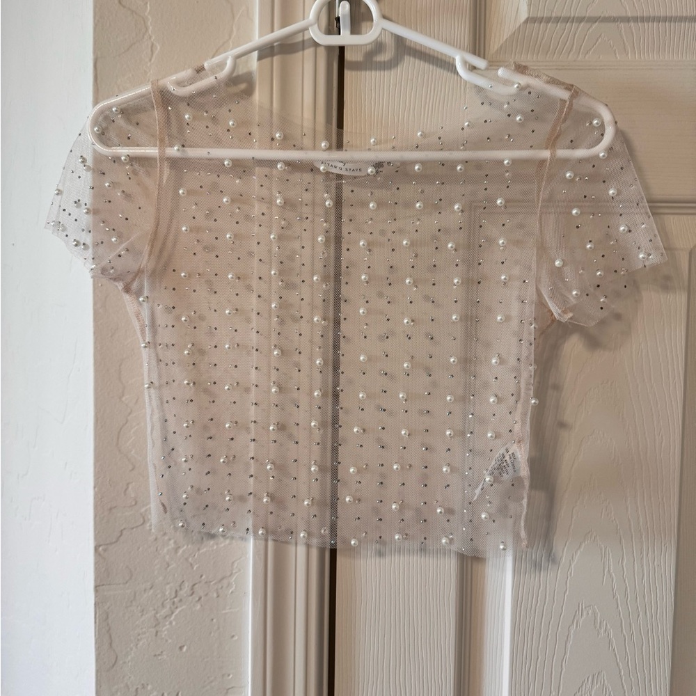 Altar'd State Cream Embellished Crop Blouse